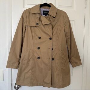 Banana Republic Trench Coat Women’s Small Petite Khaki Tan Double Breasted READ